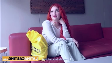 Curvy Latina Redhead Messy Facial Casting Cumshot and Swallow